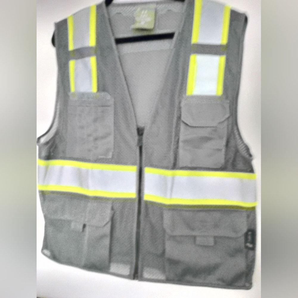 Gray Reflective Vest with Green Accents